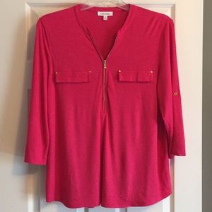 Calvin Klein Zip front 3/4 sleeve pink top
